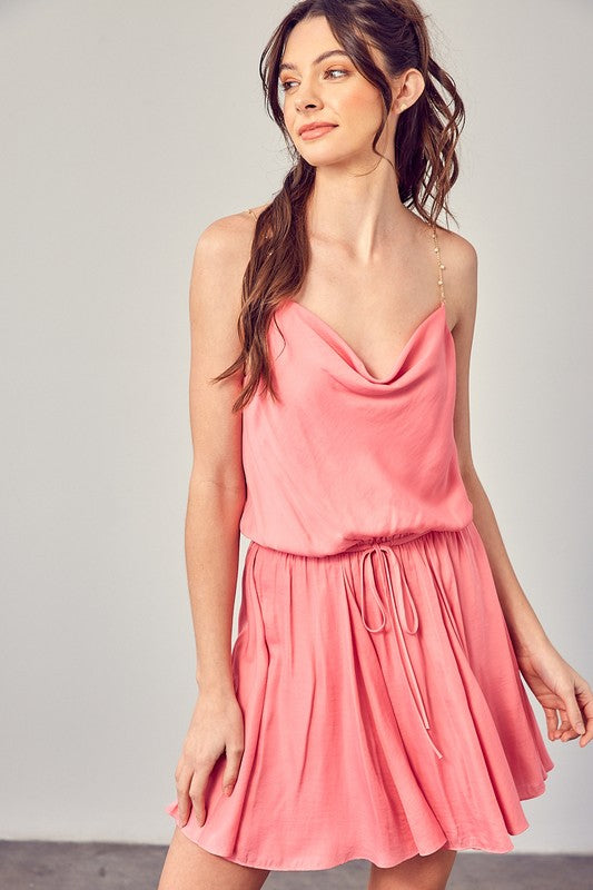 "Rosy Radiance" Beaded Strap Dress