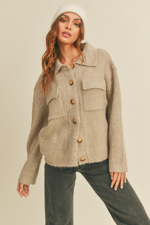 Class Is In The Air - Knit Shirt Cardigan