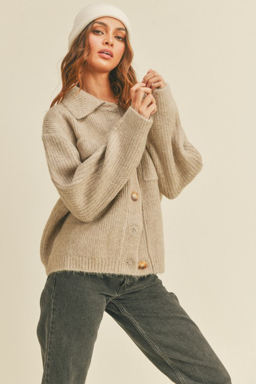 Class Is In The Air - Knit Shirt Cardigan