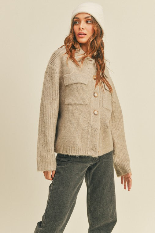 Class Is In The Air - Knit Shirt Cardigan