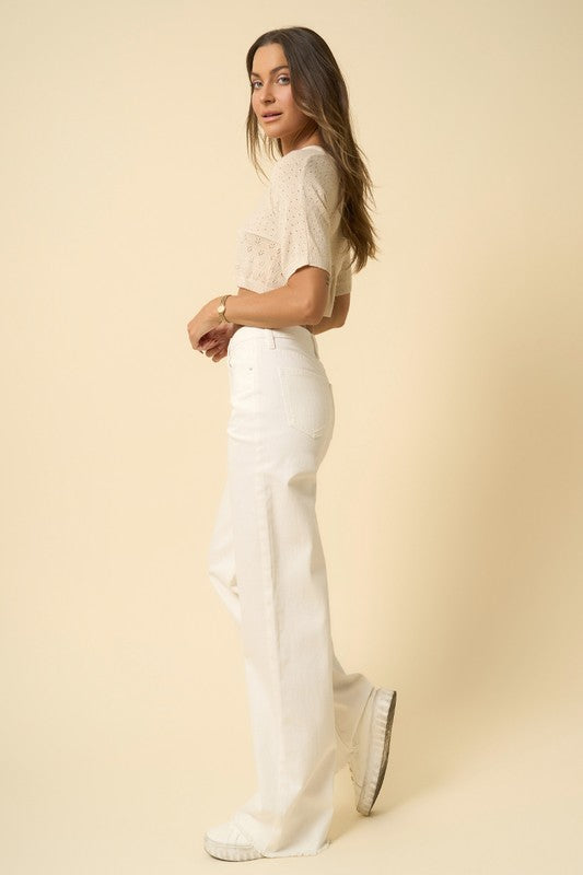 White High Rise Wide Leg Jeans