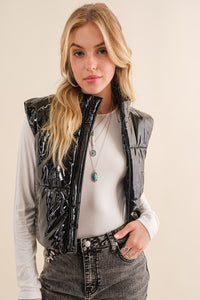 "Glossy Love" Puffer Zip Up Crop Vest