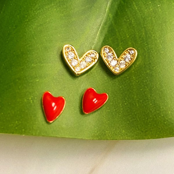 Red Heart Earring Set Of 2.