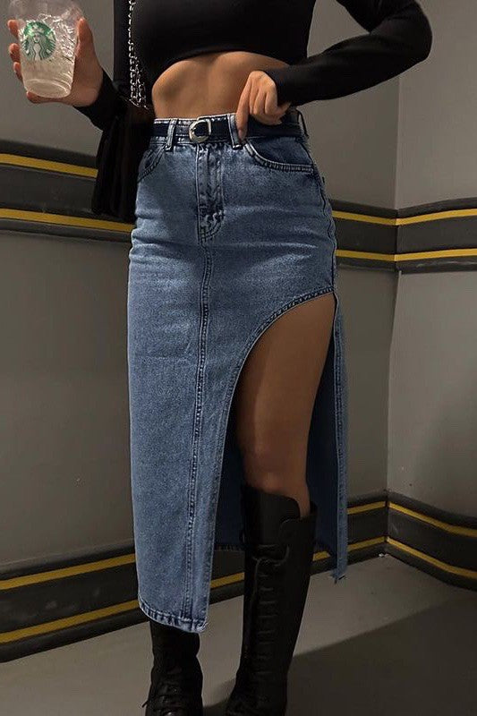 Showed up Tight slit denim skirt