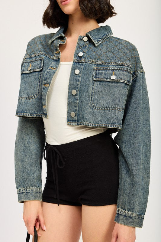 She Is a Baddie - Cropped Denim Jacket