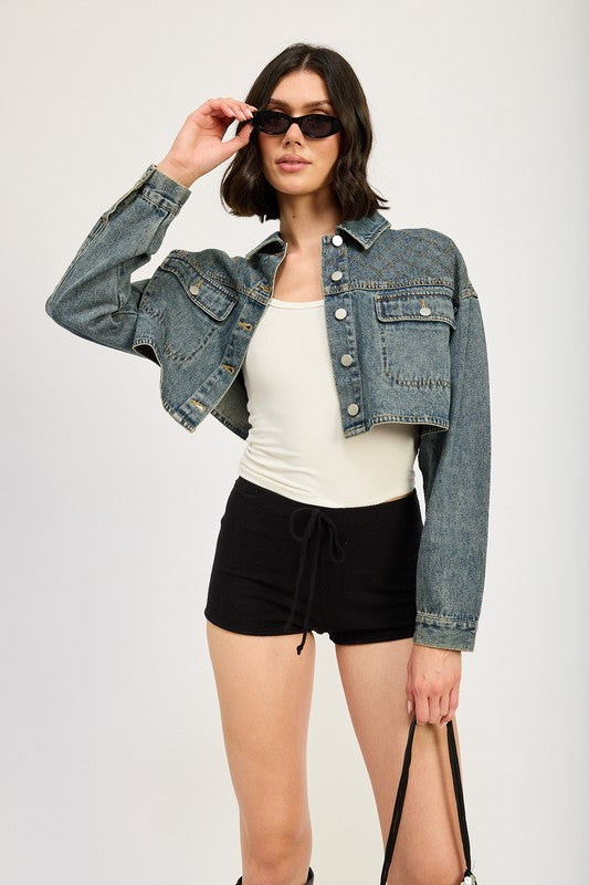 She Is a Baddie - Cropped Denim Jacket