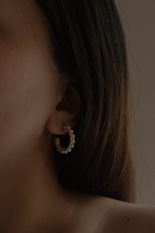 Studded Pearl Hoop Earrings