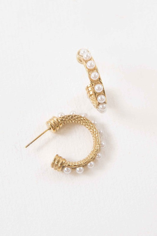 Studded Pearl Hoop Earrings