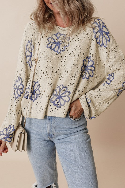 Flower Of All Beauty - Dropped  Shoulder Sweater